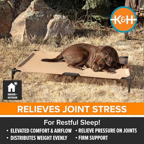 K&H Outdoor Elevated Dog Bed - Cooling Raised Dog Bed for Extra-Large & Giant Pets, Breathable Mesh Hammock Design, Indoor/Outdoor Washable Cover, Portable Metal Frame, Tan, Jumbo 56x38in - color: Tan Mesh, size: Jumbo 56"l X 38"w