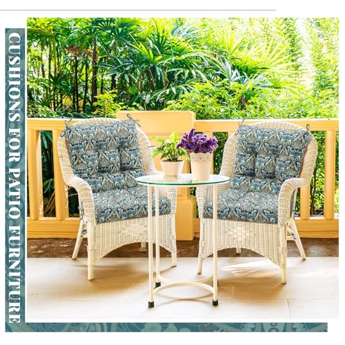 Marsui 4 Pcs Outdoor Indoor High Back Chair Cushions Patio Furniture Tufted Pillow with Ties Water-Resistant Replacement Outdoor Rocking Chair Cushions, 42 x 21 Inches (Blue,Paisley) - color: Blue, size: Paisley