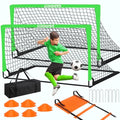 Kids Soccer Goals for Backyard, 2 of 6 x 4 ft Kids Soccer Goal Set Soccer Net with 10 Soccer Cones, Agility Ladder & Carry Bag, Portable Soccer Training Equipment. - color: Green