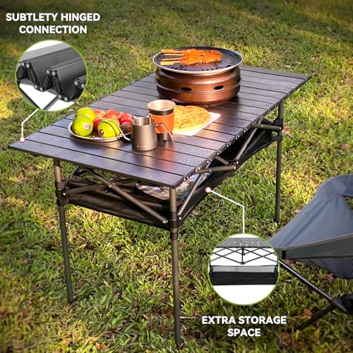 Opliy Portable Folding Camping Table for 4-6 Persons Aluminum Collapsible Table Lightweight with Carry Bag for Camping, Hiking, Picnics, BBQ, Beach Trips & Tailgating - size: XL (39.37 inch)