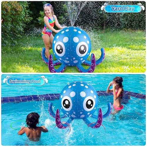 Sprinkler for Kids Inflatable Octopus Water Toys with 6 Rings, Summer Outdoor Toys Backyard Water Spray Sprinkler Fun Pool Toys for 3 4 5 6 Years and Up Boys Girls Gifts