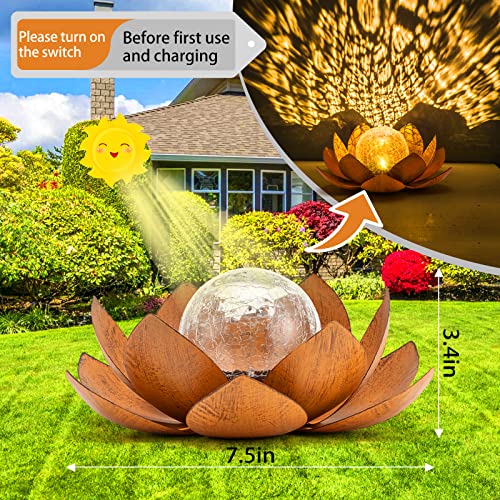 AIINY Solar Light Outdoor(2Pack), Art Crackle Globe Glass Lotus Decoration, Solar LED Waterproof Metal Flower Lights for Patio,Lawn,Walkway,Tabletop - color: Imitation Rust