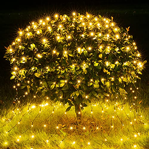 BlcTec Christmas Net Lights, 200 LED 8.4ft x 5.2ft Outdoor Christmas Lights with 8 Modes, Timer, Connectable, Waterproof Design for Trees, Bushes, Shrubs Outdoor Christmas Decorations, Warm White - color: Warm White, size: 200LED