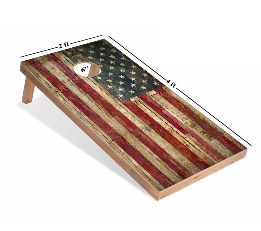 World Series of Cornhole Regulation Size Cornhole Boards – Lightweight & Durable All-Wood Construction | Backyard Bean Bag Toss Set | Rugged Outdoor Game for Tailgates, BBQs, & Backyard Battles - color: Rustic American Flag