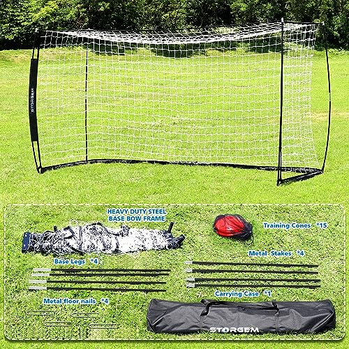 Storgem Soccer Goal,Soccer Net,Soccer Goals for Backyard,with Bow Frame,Collapsible Metal Base and 15 Training Cones - style: 6x4Ft