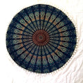 22" Blue Mandala Barmeri Round Floor Pillow Cover Cushion Meditation Seating Ottoman Throw Cover Hippie Decorative Zipped Bohemian Pouf Pom Pom Pillow Case