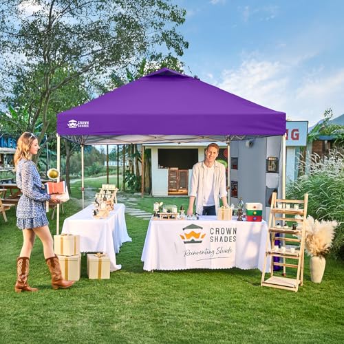 CROWN SHADES Canopy Tent 10x10 Pop Up Canopy Outdoor Shade with Pockets Sidewall, Easy Up Sun Shelter with One Person Set Up Center Lock, Portable Instant Camping Beach Canopy Tents, Purple - color: Purple