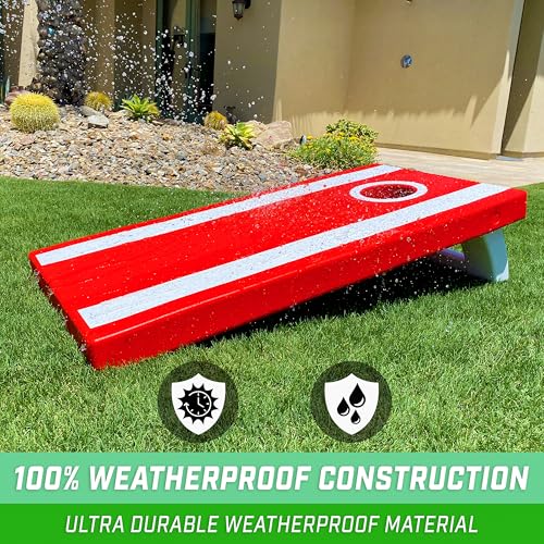 GoSports 4 x 2 ft All Weather Cornhole Boards - American Flag, Red, or Blue - Game Set Includes 8 Bean Bags & Rules - color: Red Edition