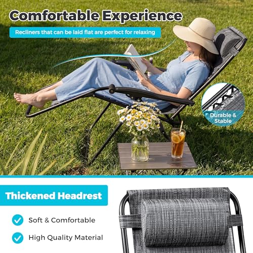 Homall Zero Gravity Chair Patio Folding Lawn Outdoor Lounge Reclining Chair with Cup Holder Pillows for Poolside Backyard and Beach Set of 4 Double Grey - color: Double Grey, size: 4 PCS