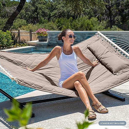 ANOW Double Hammock with Spreader Bars and Detachable Pillow, 2 Person Hammock for Outside, 450 LBS Weight Capacity, Light Brown - color: Light Brown, size: 2 Person Without Stand