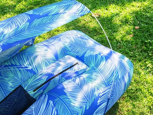 Inflatable Couch,Air Sofa with Sun-Shade Design,Built-in Storage,Ripstop Polyester&Stability Pegs,Portable Air Lounger for Beach,Camping,Easy to Carry,2Inflation Ways(Included Pump)Blue Feather - color: Blue Feather