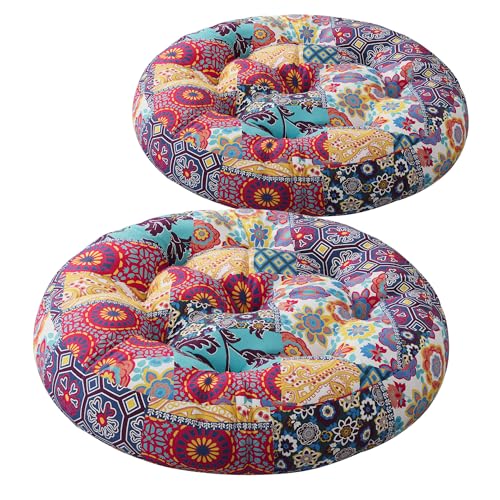 Codi Meditation Floor Pillow Set of 2, Boho Pillows Seating for Adults and Kids, Large Cushion for Yoga Living Room Tatami Sitting, Memory Foam Added, 22x22 Inch, Round Multi Patchwork - color: Round | Multi Patchwork, size: 2 Count (Pack of 1)