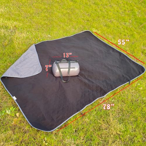 Large Outdoor Waterproof Blanket-Quilted Extra Thick Fleece Windproof Warm Includes Stuff Sack Shoulder Strap Machine Washable,55"x78"-Grey - color: Grey