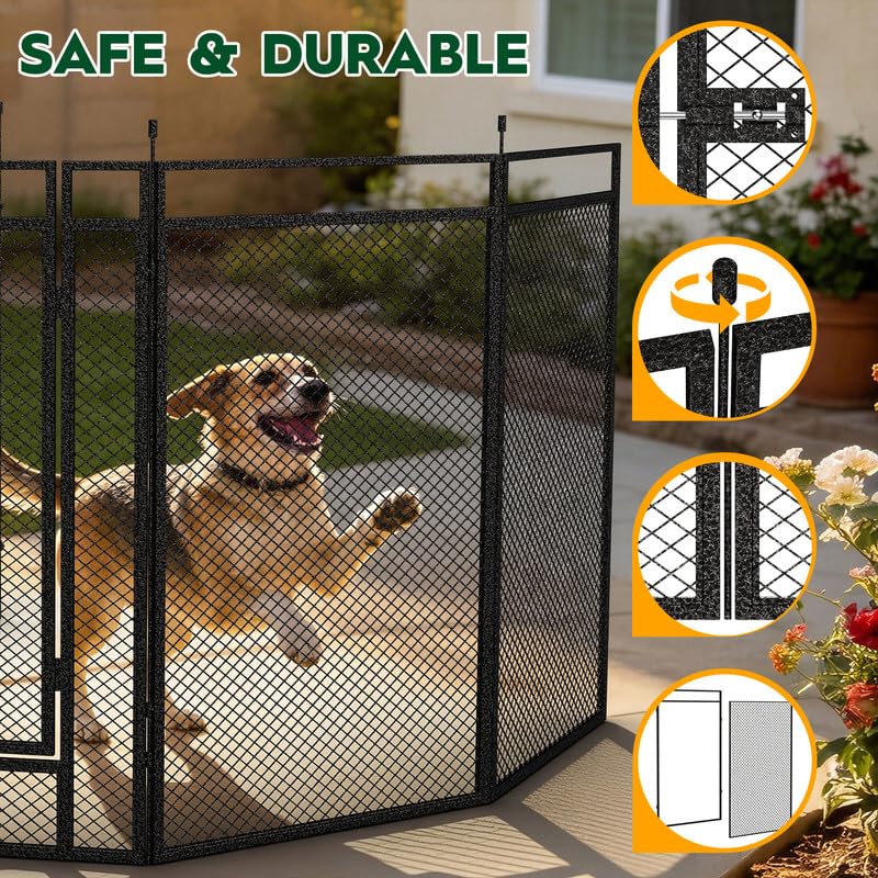 32" Height Dog Playpen for Small Dog & Puppy, 24 Panels Metal Pet Playpen with Safety Mesh, Portable Foldable Exercise Pen for Indoor Outdoor, Yard, Camping & RV, Black-Silver - size: 32'', style: 24 Panels