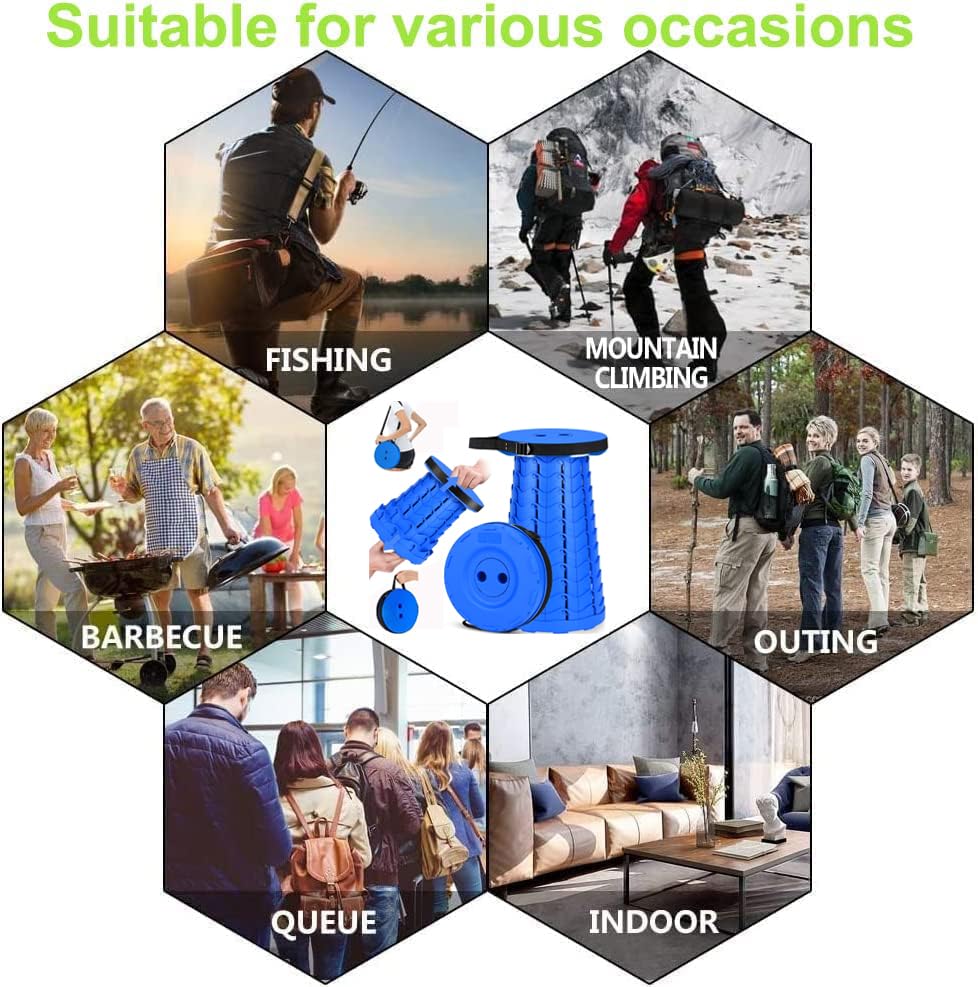 Fishboy Upgraded Collapsible Stool, 400lbs Max Weight, Lightweight But Sturdy, Portable Retractable Folding Telescoping Foldable Camping Stool for Adults Outdoor Fishing Hiking BBQ - color: All Blue