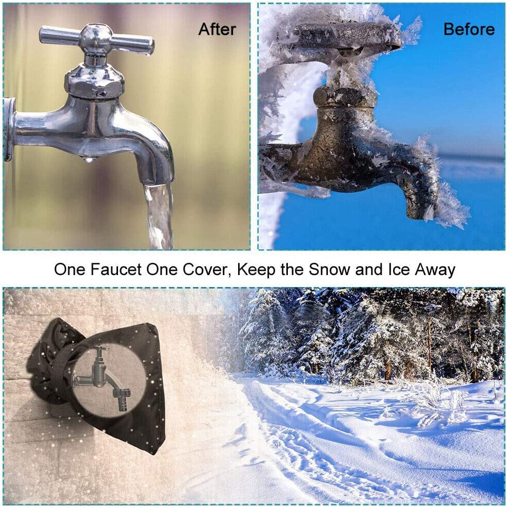 Outdoor Faucet Covers for Winter - 4 Pack Pro 6.7" W x 8.3" H Outdoor Water Faucet Cover Socks for Winter Freeze Protection Pipe Insulation Reusable Waterproof Insulated Spigot backflow Cover,Black