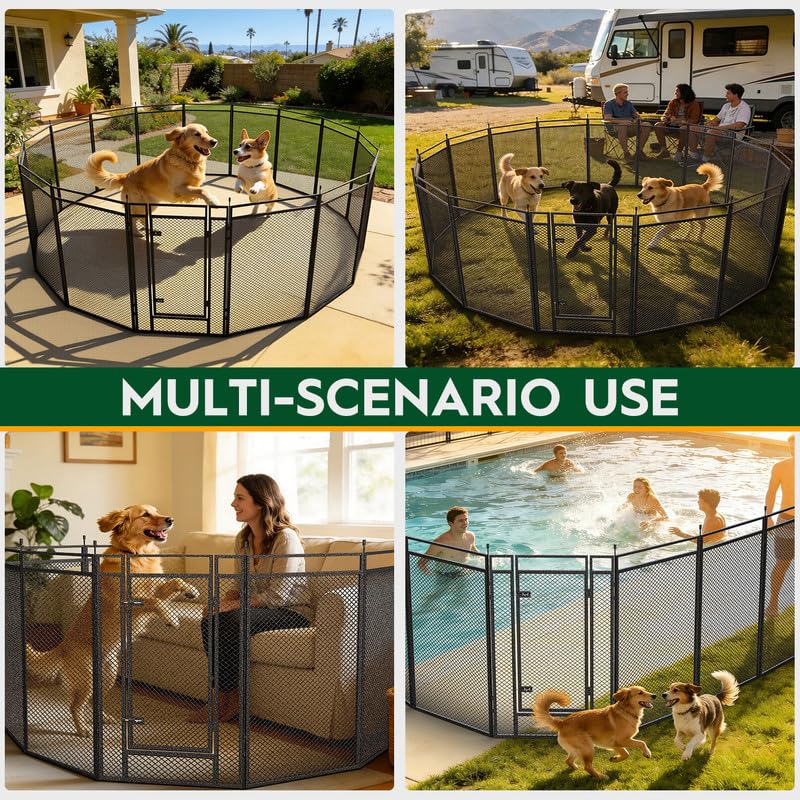 Dog Playpen with Safety Mesh, 40" Height 48 Panels Metal Dog Fence Indoor Outdoor, Portable Dog Kennel for Camping, Yard & RV | Black-Silver - size: 40'', style: 48 Panels