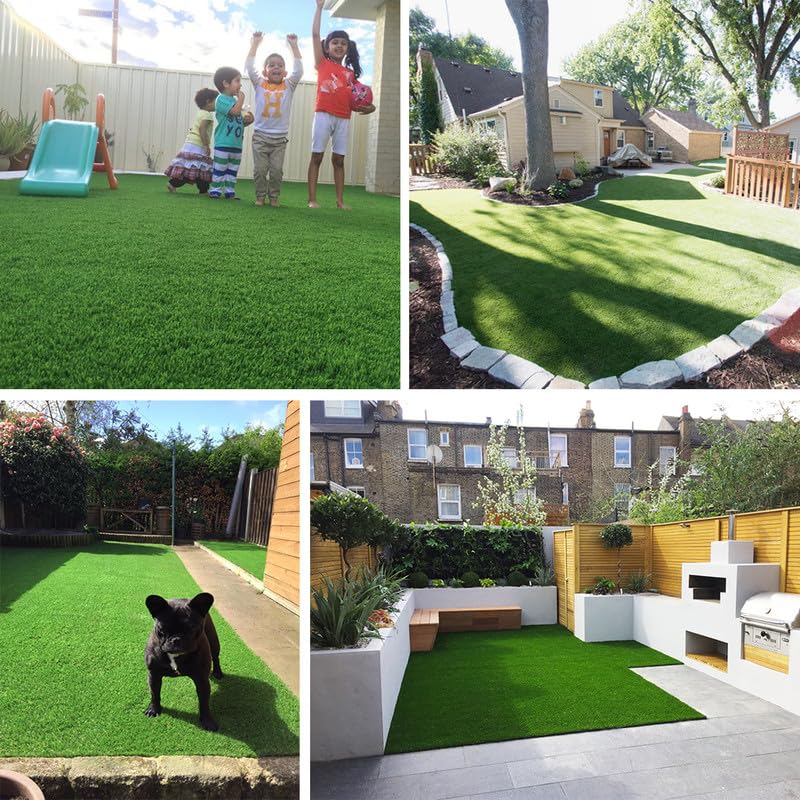 Artificial Grass Turf Rug, 0.7" Fake Grass Faux Thick Outdoor Rug 3FT x 45FT Synthetic Mat Astroturf with Drain Holes for Dogs Garden Lawn Landscape Balcony - size: 3FTX45FT