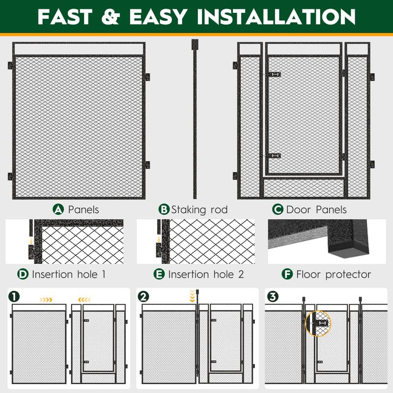 Dog Playpen with Safety Mesh, 32" Height 8 Panels Metal Dog Fence Indoor Outdoor, Portable Dog Kennel for Camping, Yard & RV | Black-Silver - size: 32'', style: 8 Panels