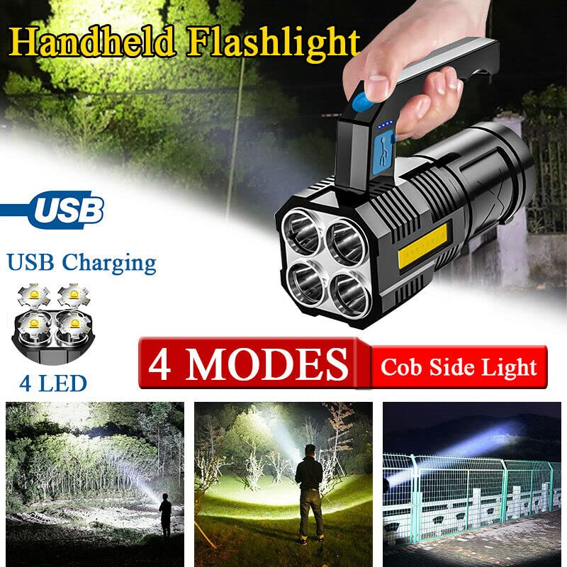 Wrrozz LED Flashlight USB Rechargeable, High Lumens Tactical Light with Sidelight, 4X LED, Spotlight, Handheld Super Brightest Flashlights, Portable Torch for Outdoor Camping Home Emergency Lantern - size: B