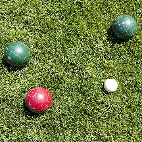 HEY! PLAY! Bocce Ball Set - Lawn Game for Backyard, Beach, or Wedding - Includes Red and Green Bocce Balls, Pallino, and Carrying Case by Trademark Games