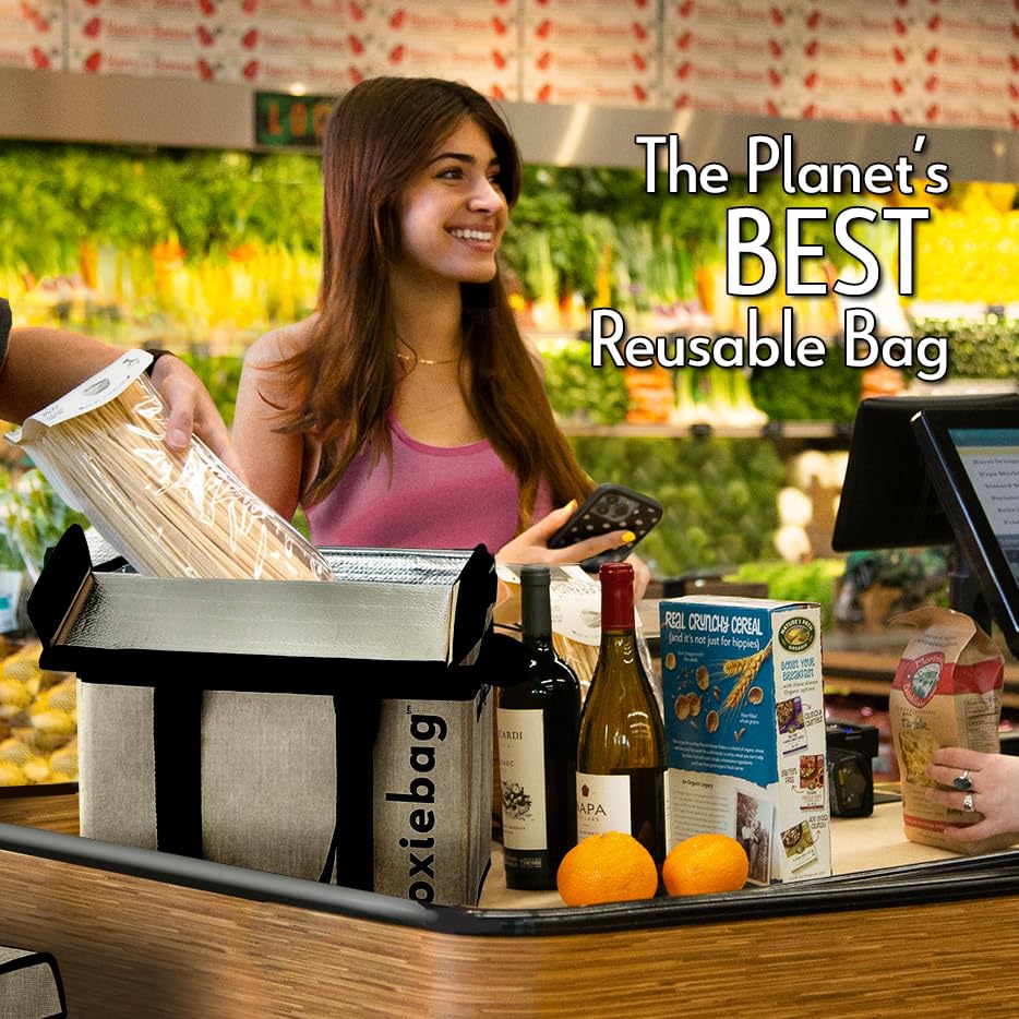 Boxiebag Reusable Grocery Bag (Single) – Durable Reusable Shopping Bag Box. Insulate, Stand Up, Stay Open, Fold Flat – Large Tote Bag with Long Handles & Reinforced Bottom. 2 Year Warranty.