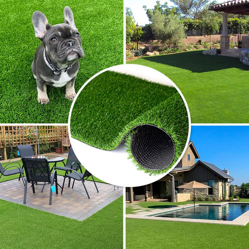 Artificial Grass Turf Rug, 0.7" Fake Grass Faux Thick Outdoor Rug 4FT x 77FT Synthetic Mat Astroturf with Drain Holes for Dogs Garden Lawn Landscape Balcony - size: 4FTX77FT