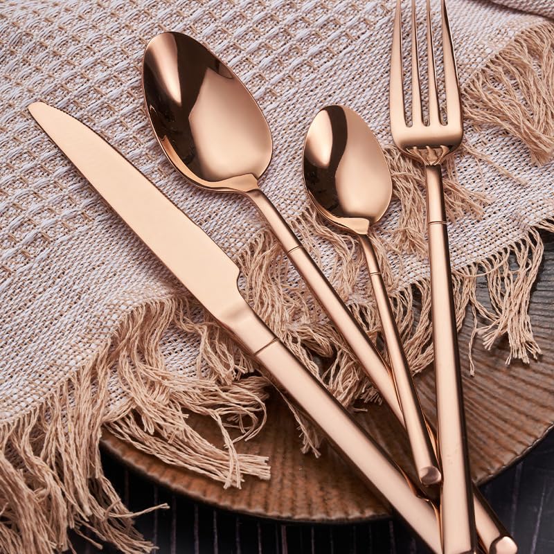 Silverware Flatware Cutlery Set, 5/20/30/40/50/60pcs 304 Stainless Steel Cutlery Set Knife, Fork, Spoon, Coffee Spoon Hotel,White-50 Pieces for 10(Rose Gold-24 Pieces for 6) - color: Rose Gold, size: 24 Pieces for 6