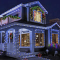 YEGUO Solar Rope Lights Outdoor Waterproof, 66ft 200 LED Blue and White String Lights, 8 Modes Fairy Lights in Clear Thin Tube - color: Blue and White