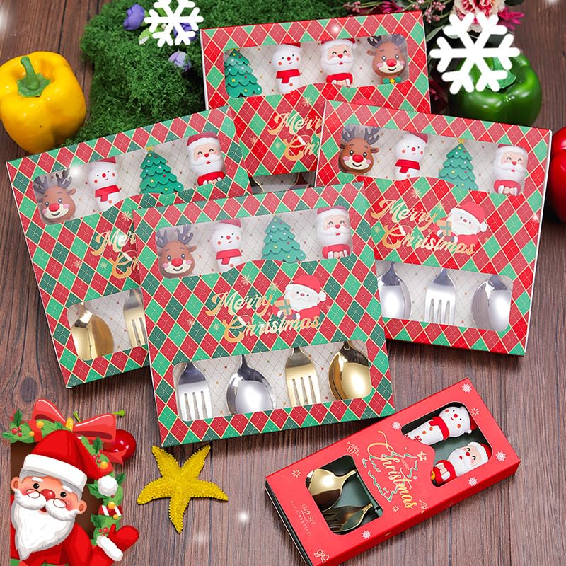 Christmas Utensil Set | Reusable Portable Cutlery Set | Stainless Steel Knife Fork Spoons Gift Box | Includes Themed Utensils (Tree/Santa/Deer/Snowman) | Ideal Christmas Gift - color: Christmas Design-Sliver