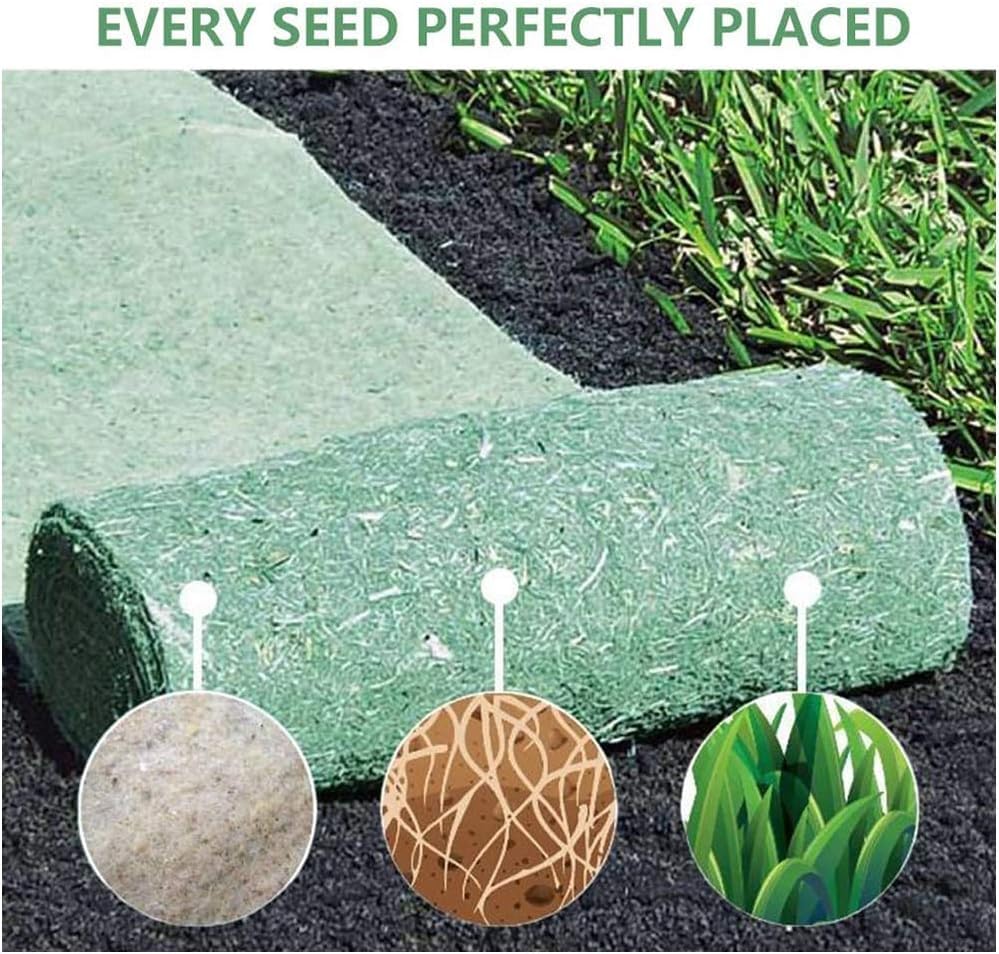 Grass Seed Mat Roll - Biodegradable Lawn Seed Mat - Backyard Plant Growing Grass Seed Germination Blanket one-Piece Solution-just Water and Grow-not Fake or Artificial Turf