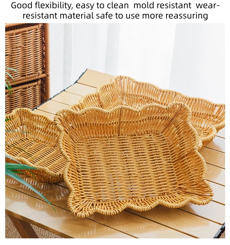 3-Pack Wave Shaped Woven Dining Basket Set - Imitation Rattan Picnic Fruit Baskets & Table Trays for Family Gatherings, Outdoor Camping, and Housewarming Gifts - size: 3