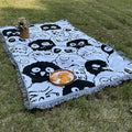 White Picnic Blanket, Extra Large Soft Cotton Gauze Picnic Rug 71"x71", Lightweight Breathable Blanket, Machine Washable for Beach, Camping, Park, Couples (Playful Faces - No Straps) - color: Playful Faces