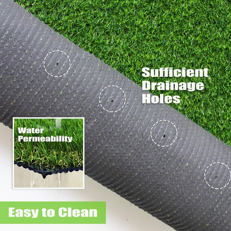 Artificial Grass Turf Rug, 0.7" Fake Grass Faux Thick Outdoor Rug 6FT x 74FT Synthetic Mat Astroturf with Drain Holes for Dogs Garden Lawn Landscape Balcony - size: 6FTX74FT