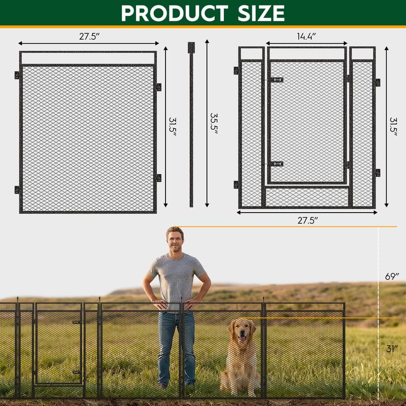Dog Playpen with Safety Mesh, 32" Height 40 Panels Metal Dog Fence Indoor Outdoor, Portable Dog Kennel for Camping, Yard & RV | Black-Silver - size: 32'', style: 40 Panels