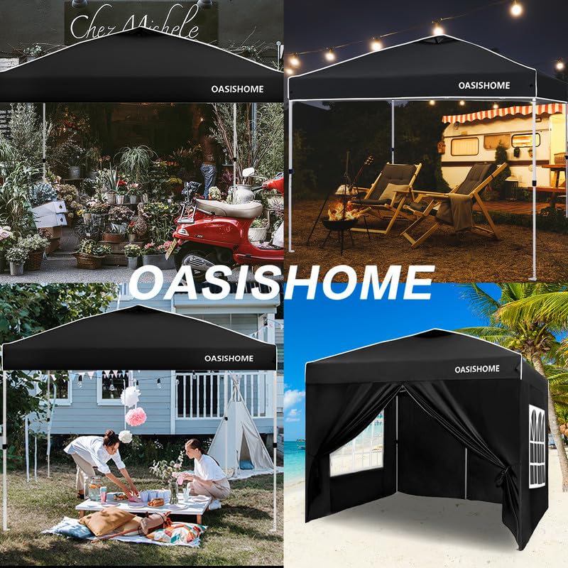 OASISHOME Pop-up Gazebo Instant Portable Canopy Tent 10'x10', with 4 Sidewalls, Windows, Wheeled Bag, for Patio/Outdoor/Wedding Parties and Events (10FTx10FT, Black) - color: Black