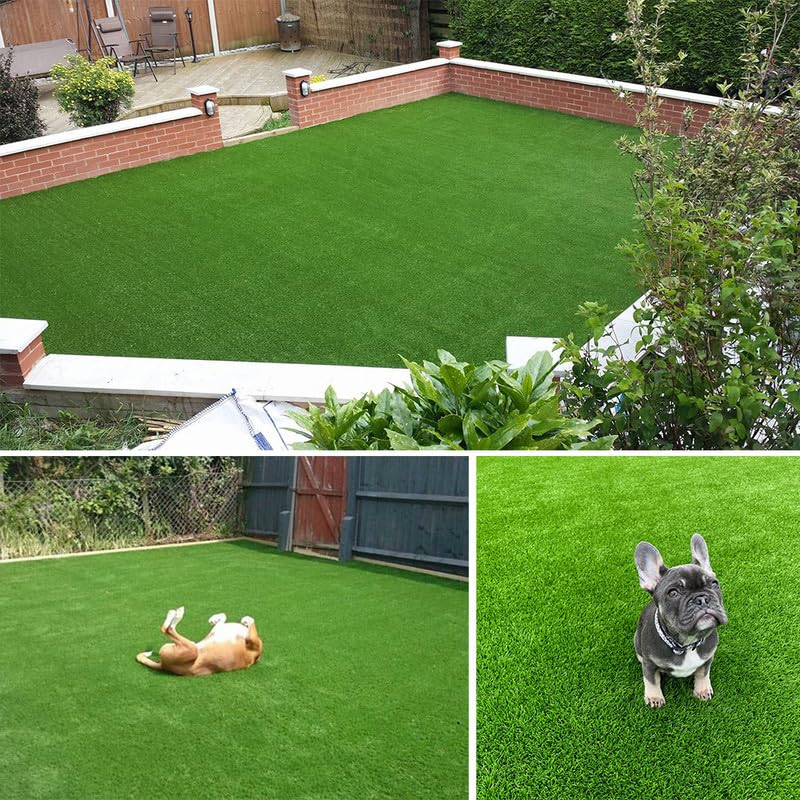 Petgrow Thick Artificial Grass3FTX11FT,0.7Inch Pile Height Green Soft Fake Faux Grass Turf Mat,Indoor Outdoor Garden Dogs Pet Synthetic Grass Carpet Doormat, Rubber Backed with Drainage Holes - size: 3FTX11FT
