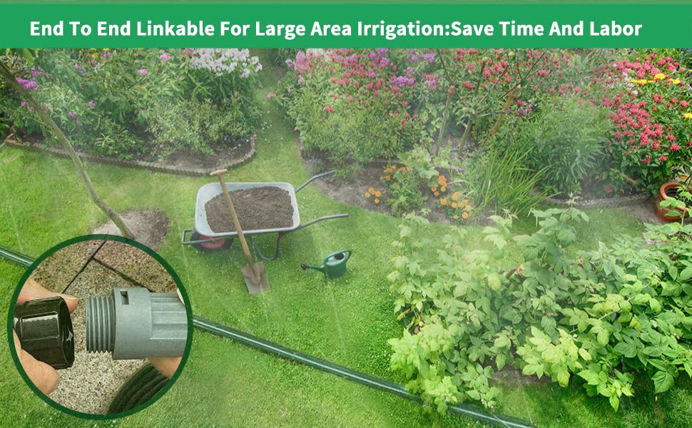 SECBULK 150 FT (75FT*2) Flat Sprinkler Hose for Lawn Watering Garden Soaker Hose with Holes, Heavy Duty Lightweight No-Kink Water Hose with Stakes, Irrigation Hose, Great Fun for Kids and Dog - size: 75ft*2