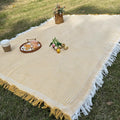 White Picnic Blanket, Extra Large Soft Cotton Gauze Picnic Rug 71"x71", Lightweight Breathable Blanket with Leather Handle, Machine Washable for Beach, Camping, Park, Couples (Yellow) - color: Yellow