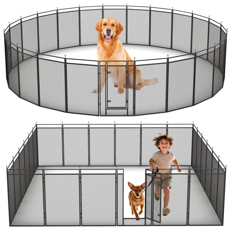 32" Height Dog Playpen for Small Dog & Puppy, 24 Panels Metal Pet Playpen with Safety Mesh, Portable Foldable Exercise Pen for Indoor Outdoor, Yard, Camping & RV, Black-Silver - size: 32'', style: 24 Panels