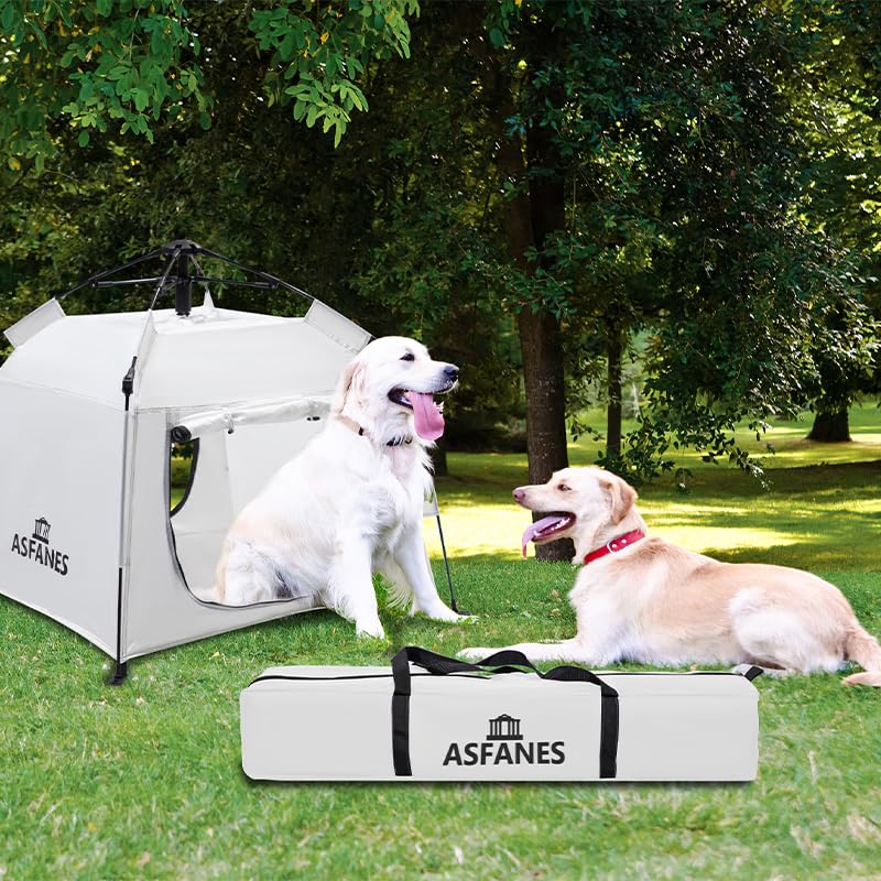 ASFANES Outdoor Pet Automatic Camping Tent, Pop up Cave Bed for Indoor Cats and Small Dogs, Portable Cat House Dog House, White.(No Ventilation mesh, Door Must be Left Open for use) - style: White