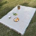 White Picnic Blanket, Extra Large Soft Cotton Gauze Picnic Rug 71"x71", Lightweight Breathable Blanket with Leather Handle, Machine Washable for Beach, Camping, Park, Couples (Soft Weave) - color: Soft Weave