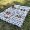 White Picnic Blanket, Extra Large Soft Cotton Gauze Picnic Rug 71"x71", Lightweight Breathable Blanket, Machine Washable for Beach, Camping, Park, Couples (Patterned Glow - No Straps) - color: Patterned Glow