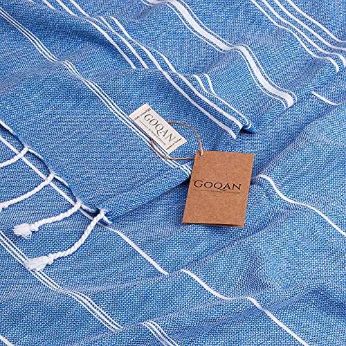 GOQAN Turkish Beach Towel Oversized 39x71 | Thin, Lightweight, 100% Cotton and Sand Free Towel is Suitable for Beach, Bathroom, Pool, Travel, Swim, Gift - Azure - color: Azure, style: Lucky