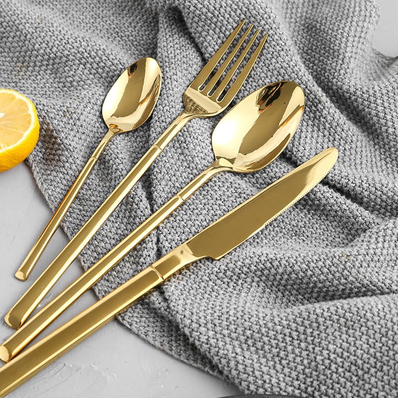 Cutlery Flatware Set of 4, Stainless Steel Tableware, Include Knife Fork Spoon Dinnerware with Elegant Box, for Home, Hotel, Restaurant, New House Present(Gold-24 Pieces for 6) - color: Gold, size: 24 Pieces for 6