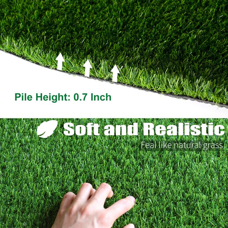 Artificial Grass Turf Rug, 0.7" Fake Grass Faux Thick Outdoor Rug 3FT x 45FT Synthetic Mat Astroturf with Drain Holes for Dogs Garden Lawn Landscape Balcony - size: 3FTX45FT